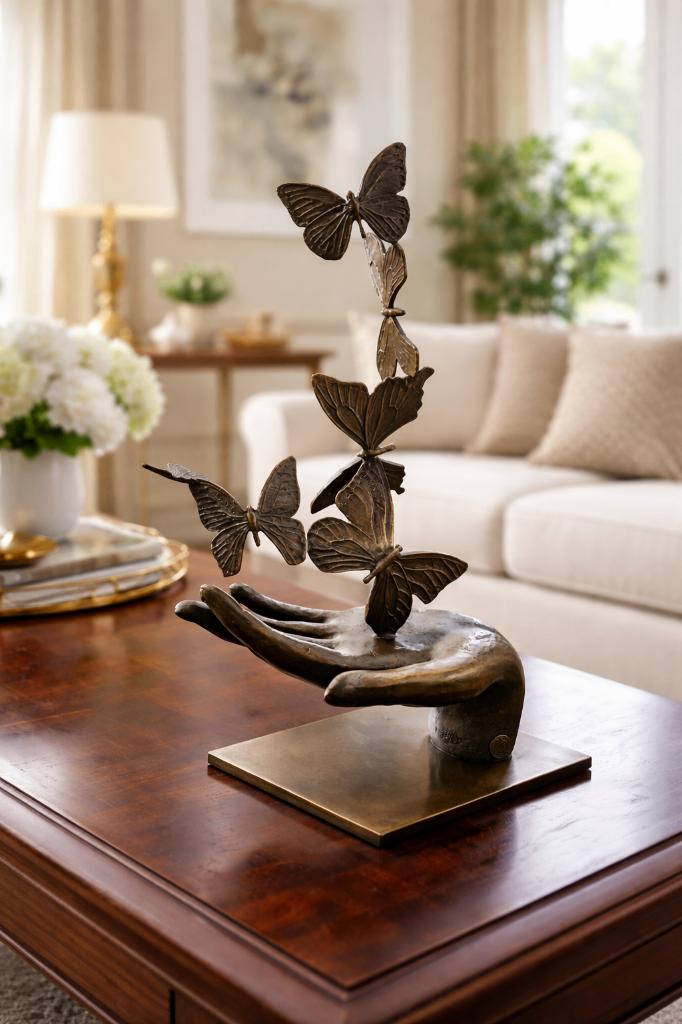 vlinders , brons, Antiquités & Art, Art | Sculptures & Bois, Enlèvement ou Envoi, Autres sujets, Brons, Marqué