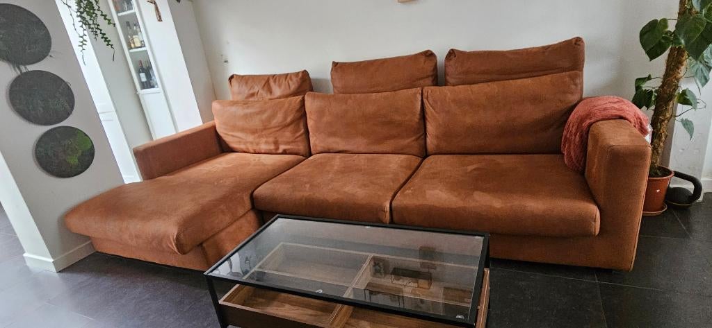 DESIGN Zetel hoeksalon cognac, 150 cm ou plus, Quatre personnes ou plus, Design cognac, Comme neuf