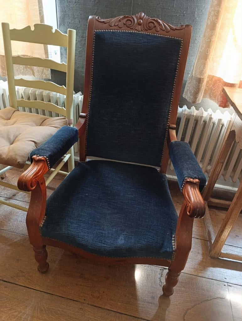 Authentique fauteuil Napoléon III – Acajou sculpté, Antiquités & Art, Enlèvement