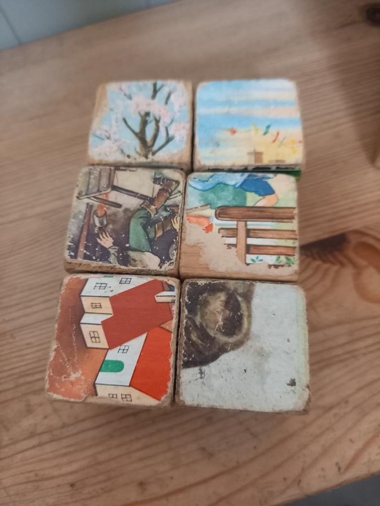 6 oude houten puzzel blokjes, Antiek en Kunst, Ophalen of Verzenden