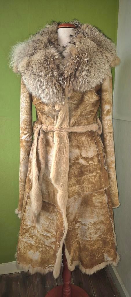 Manteau en fourrure bohème hippie chic avec col en fourrure, Enlèvement ou Envoi, Taille 36 (S)