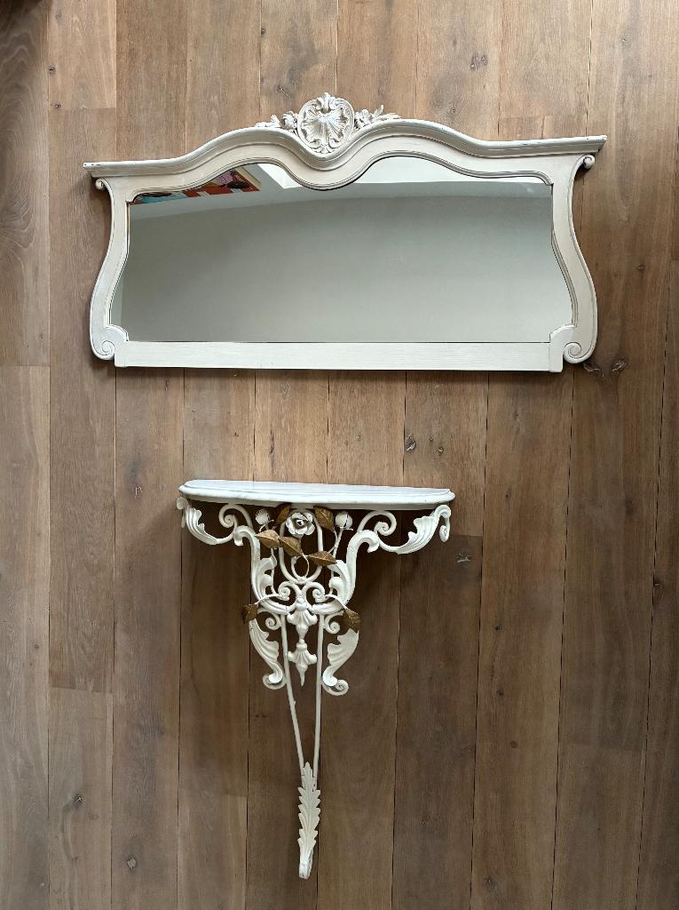 Romantisch antiek console meubel marmeren blad + spiegel, Ophalen