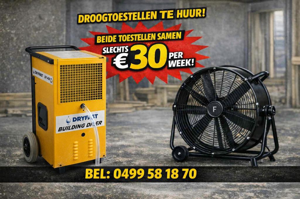 Goedkoop bouwdroger huren + GRATIS VENTILATOR, Ophalen, Nieuw