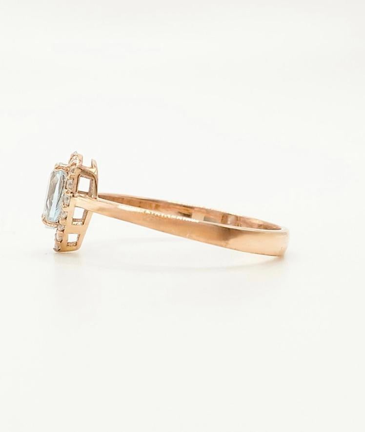 - Ring - 14 karaat Roségoud Aquamarijn - Diamant, Handtassen en Accessoires, Ophalen, Nieuw