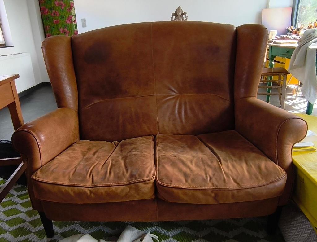 Canapé  Wingback en cuir style anglais, Ophalen, Gebruikt, Leer, Anglais