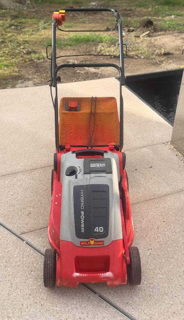 Hybride grasmaaier Wolf Garten, Ophalen, Cirkelmaaier, Accu-grasmaaier, Opvangbak