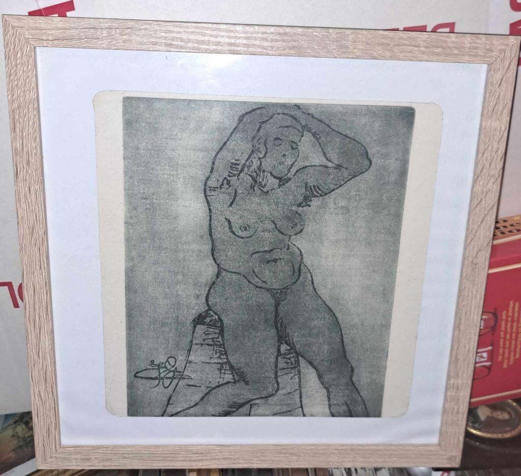 gravure femme nue monograme, Antiek en Kunst, Kunst | Etsen en Gravures, Gravure, Ophalen of Verzenden
