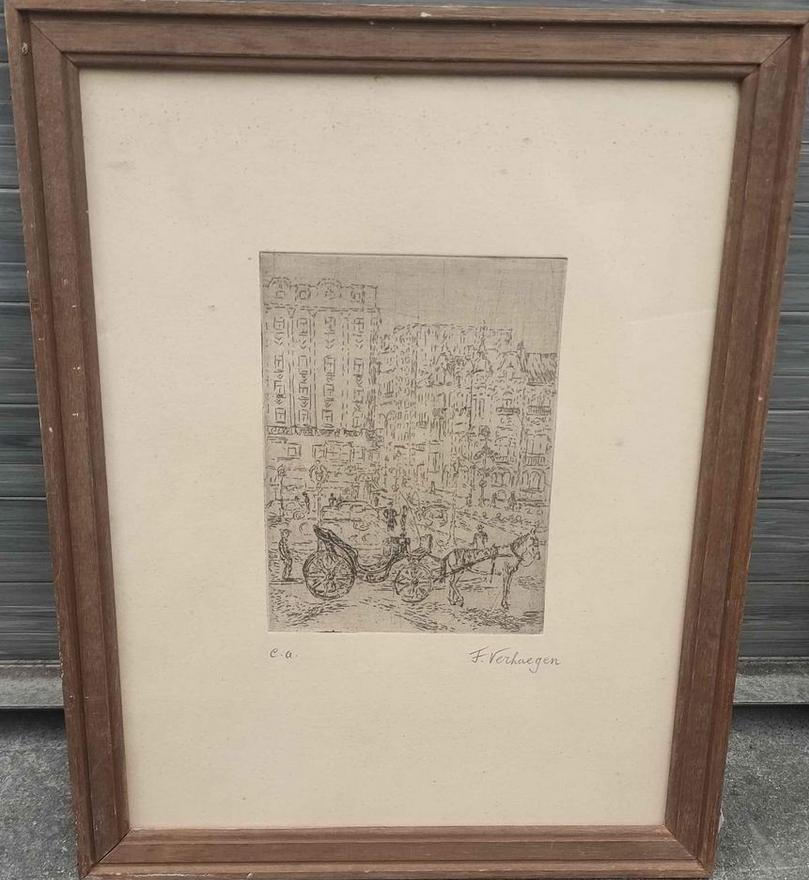Eau forte épreuve d artiste signe Fernand verhaegen, Antiquités & Art, Enlèvement ou Envoi