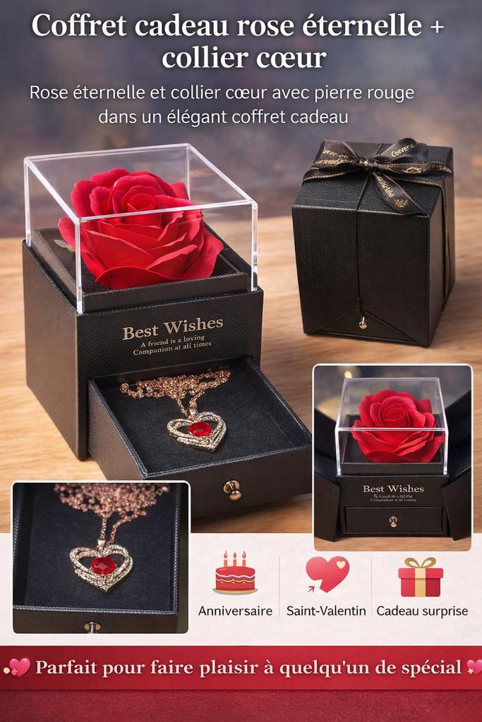 Coffrer fleur éternel et collier, Handtassen en Accessoires, Uiterlijk | Parfum, Ophalen of Verzenden, Nieuw