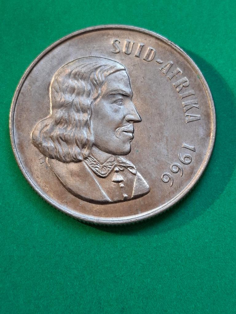 1966 Zuid Afrika 1 rand in zilver afrikaans met springbok, Verzenden, Zuid-Afrika, Losse munt, Zilver