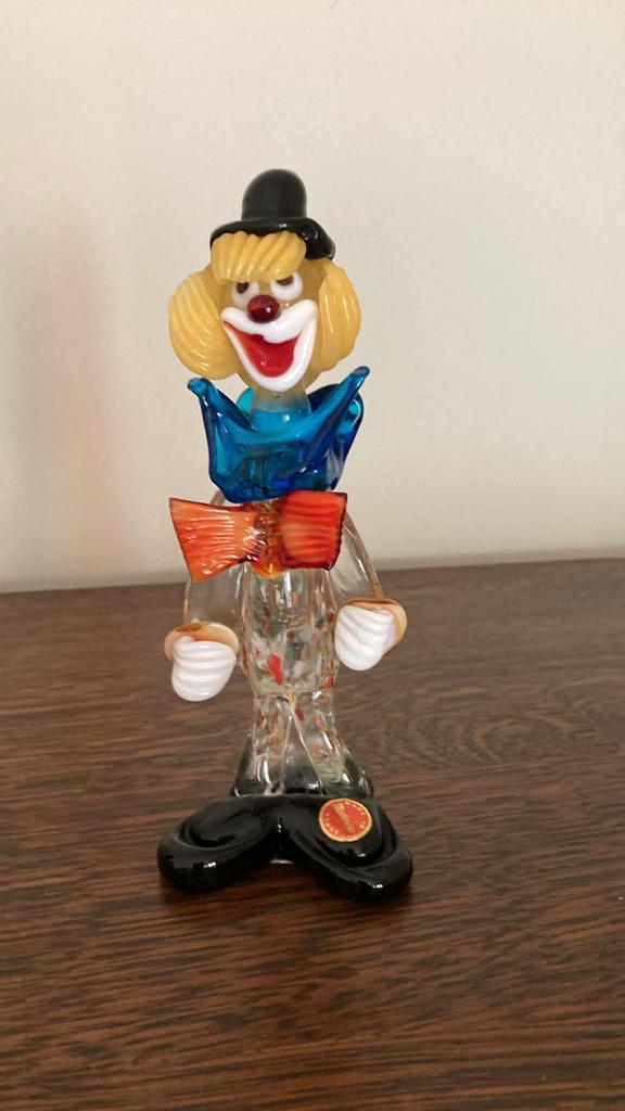 Glazen blaaswerk clown origineel etiket, Ophalen, Gebruikt