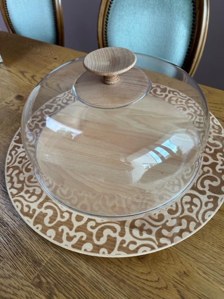 Noëlle ALESSI - Plateau à fromages en bois avec cloche, Enlèvement ou Envoi, Neuf, Rond, Bois