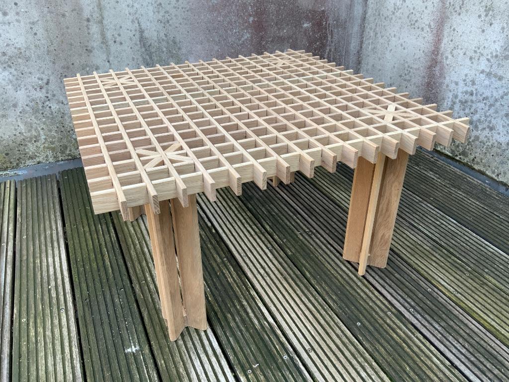 design koffietafel in massief eik seventies, Huis en Inrichting, Tafels | Eettafels, Ophalen, 50 tot 100 cm, Nieuw, 50 tot 100 cm