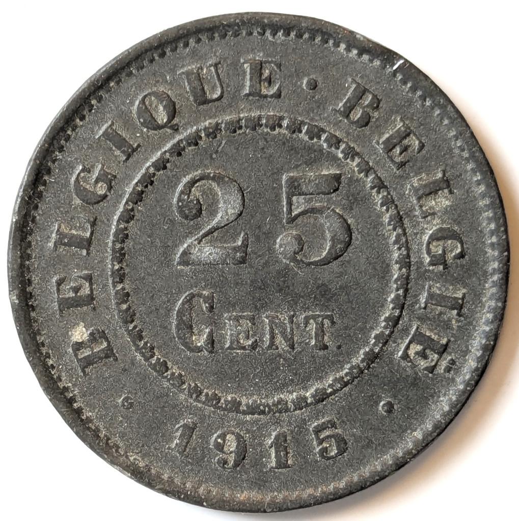 Belgische munt uit de Eerste Wereldoorlog: 25 cent 1915, Ophalen of Verzenden, Overig, Losse munt