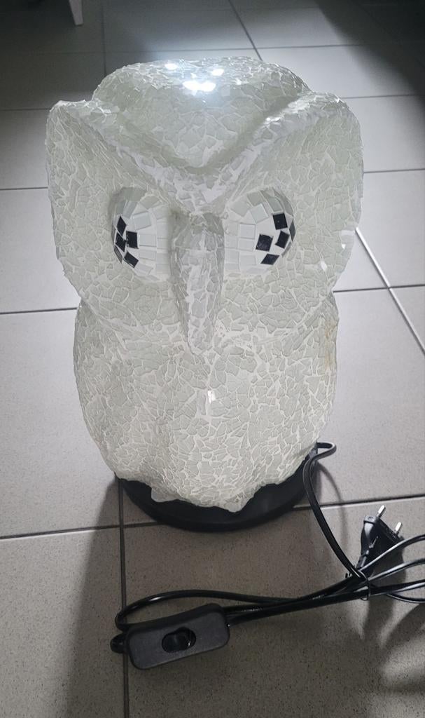 Lampe de table en forme de hibou en mosaïque (blanche) NEUVE, Enlèvement, Comme neuf