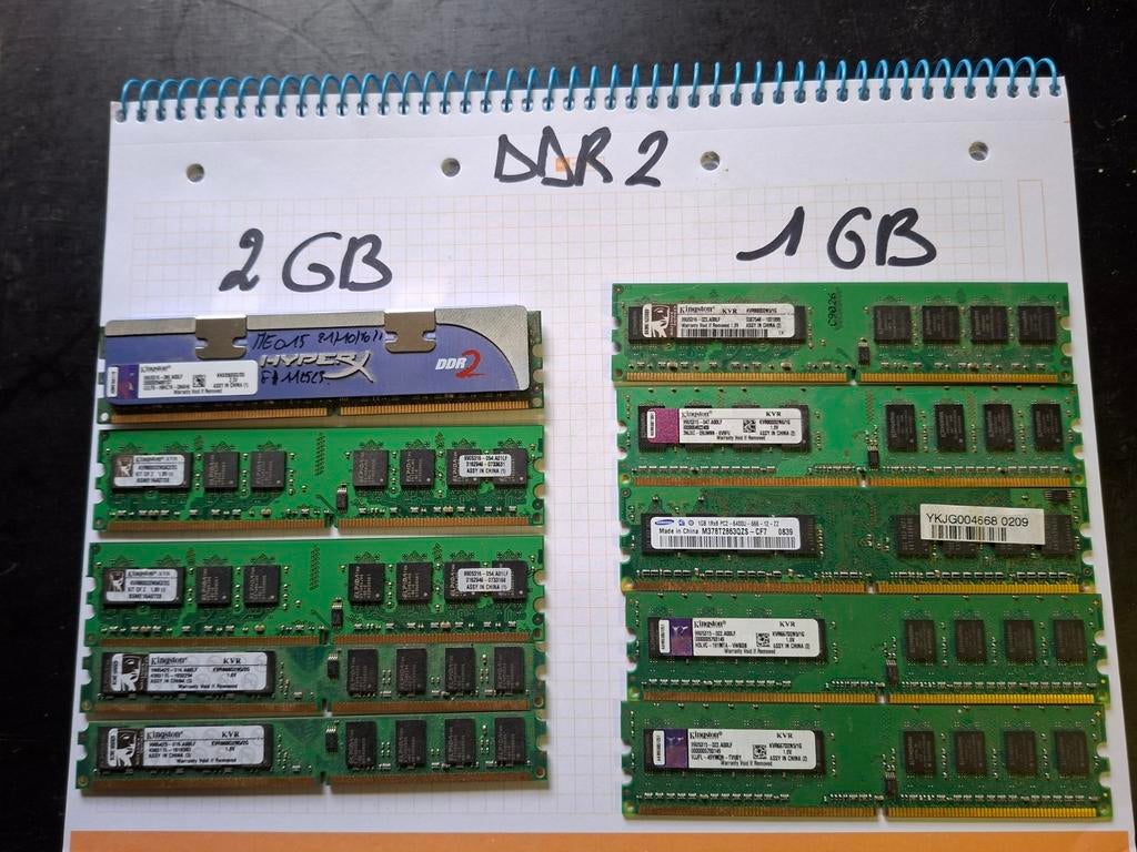 LOT DDR2 KINGSTON 5X1GB + 5X2GB, Computers en Software, RAM geheugen, Ophalen of Verzenden, Gebruikt, DDR2, Desktop