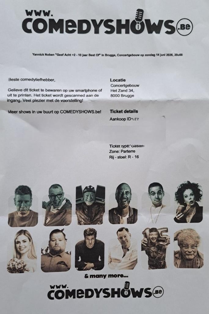 2 Tickets Yannick Noben concertgebouw Brugge 14/06, Hobby & Loisirs créatifs, Hobby & Loisirs Autre, Neuf, Enlèvement