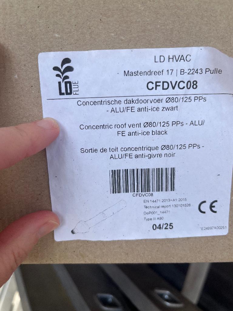 Rookgasafvoer nieuw 80/125 plus plakplaat, Doe-het-zelf en Bouw, Ophalen, Kunststof, Zwart, Overige typen