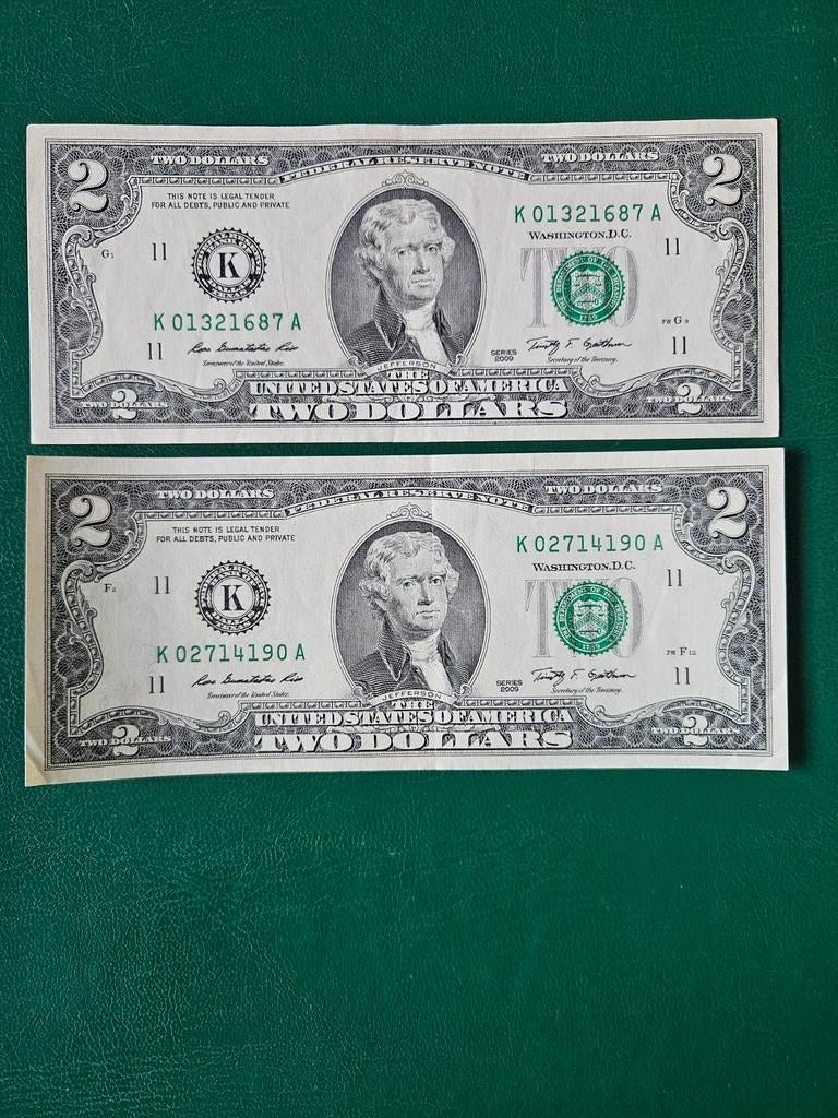 2x 2 dollars USA 2009 jaar set, Postzegels en Munten, Bankbiljetten | Amerika, Ophalen of Verzenden, Noord-Amerika, Setje