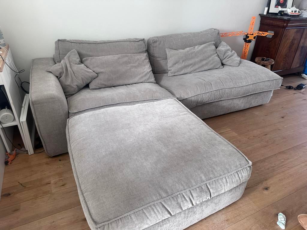 Zetel met poef (Castor van Weba) - Grijs/beige, Maison & Meubles, Enlèvement, Comme neuf, Tissus