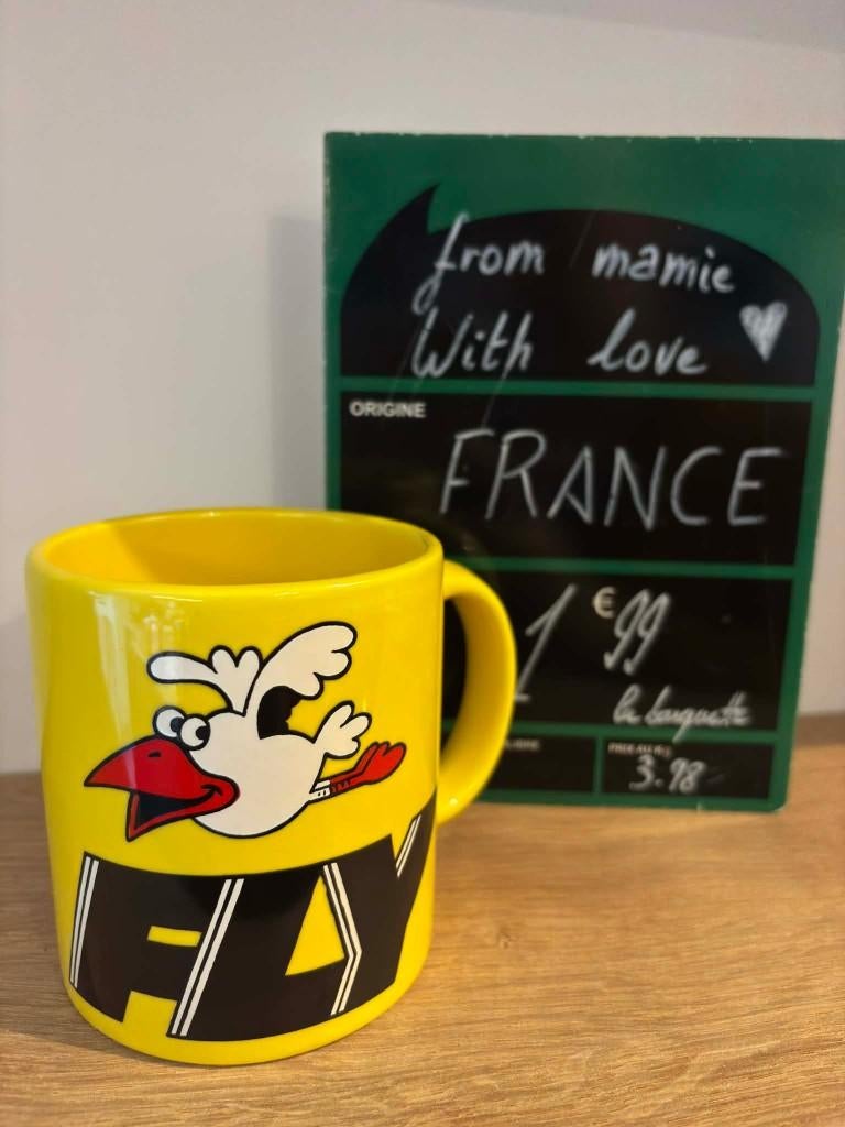 tasse vintage magasin Fly - Waechtersbach mug jaune, Enlèvement ou Envoi, Comme neuf, Céramique, Autres styles