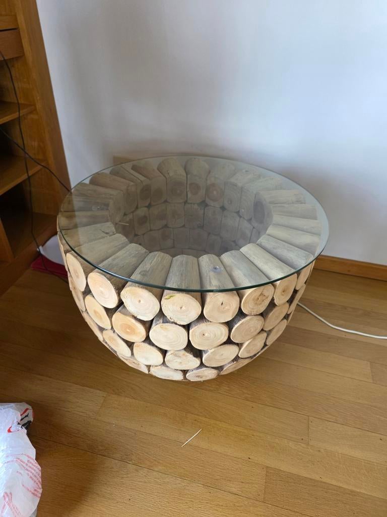 Table basse teck, Ophalen, Zo goed als nieuw, Rond, Hout