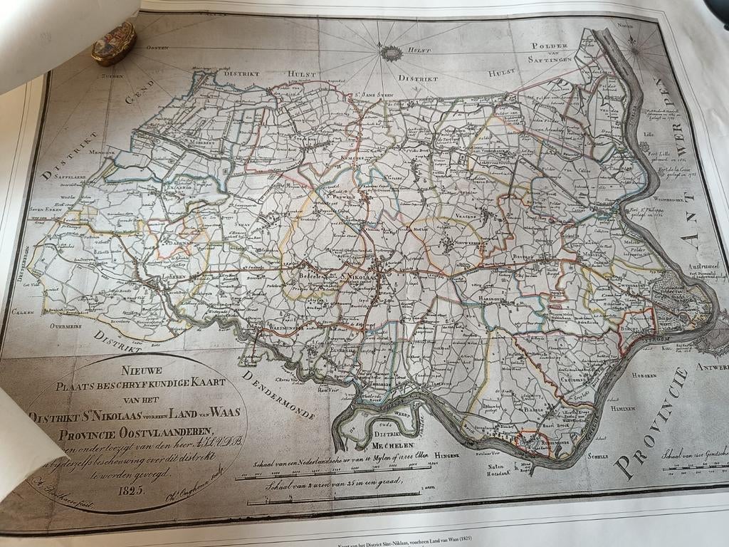 Oude kaart land van WAAS 1825, Boeken, Atlassen en Landkaarten, Ophalen