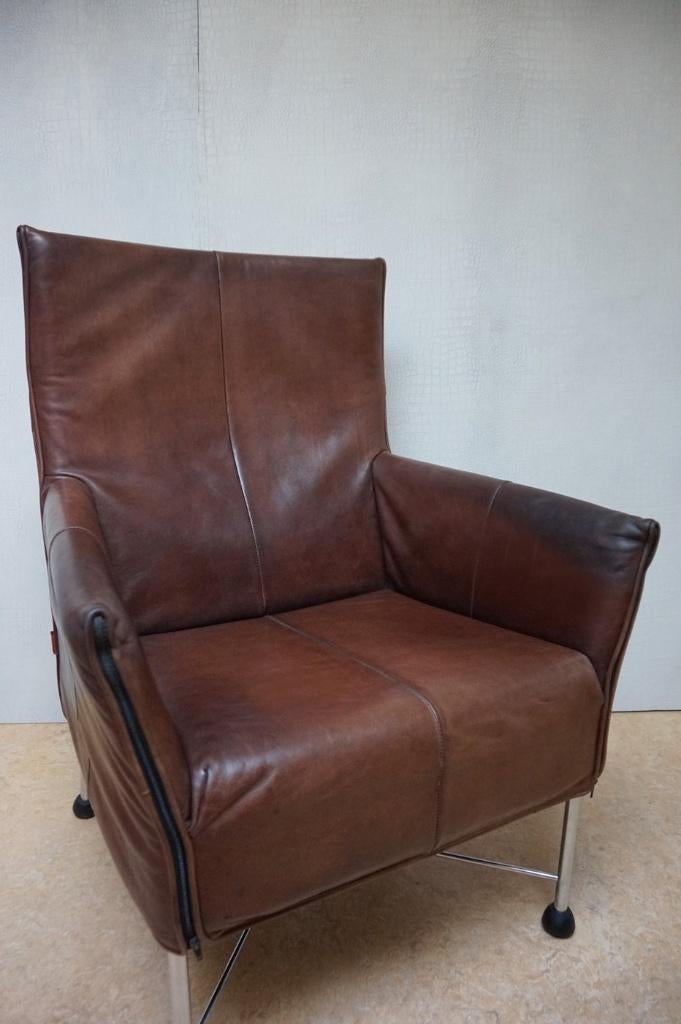 Vintage Montis Charly fauteuil bruin leer met Flex functie, Ophalen, Gebruikt, Leer