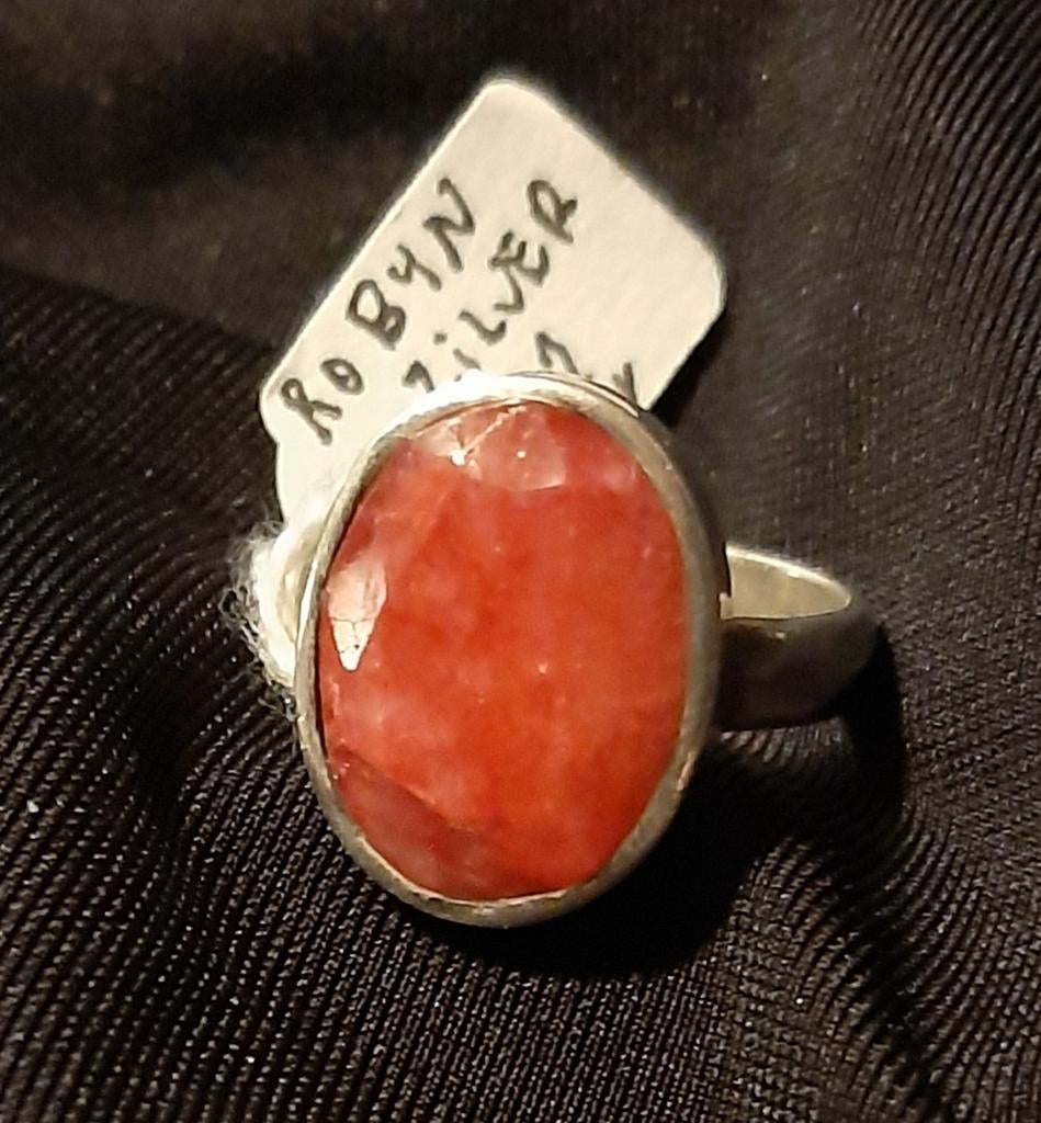 Zilveren ring 925 met robijn, Handtassen en Accessoires, Ringen, Ophalen