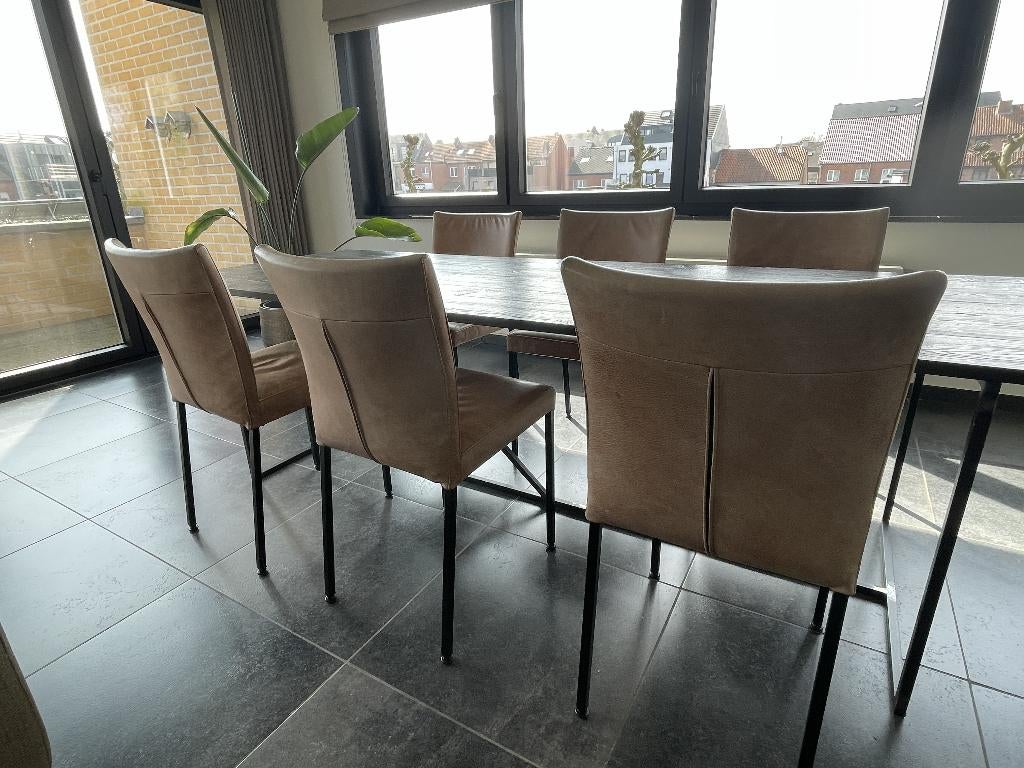 Eetkamerstoelen, 6 stuks., Huis en Inrichting, Stoelen, Ophalen, Bruin, Leer, Zo goed als nieuw