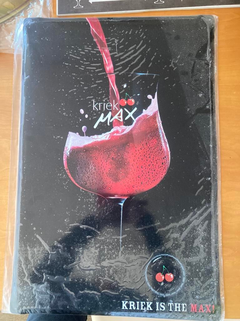 Kriek Max: 2 metalen reclameborden. 60x40cm, Verzamelen, Ophalen, Nieuw