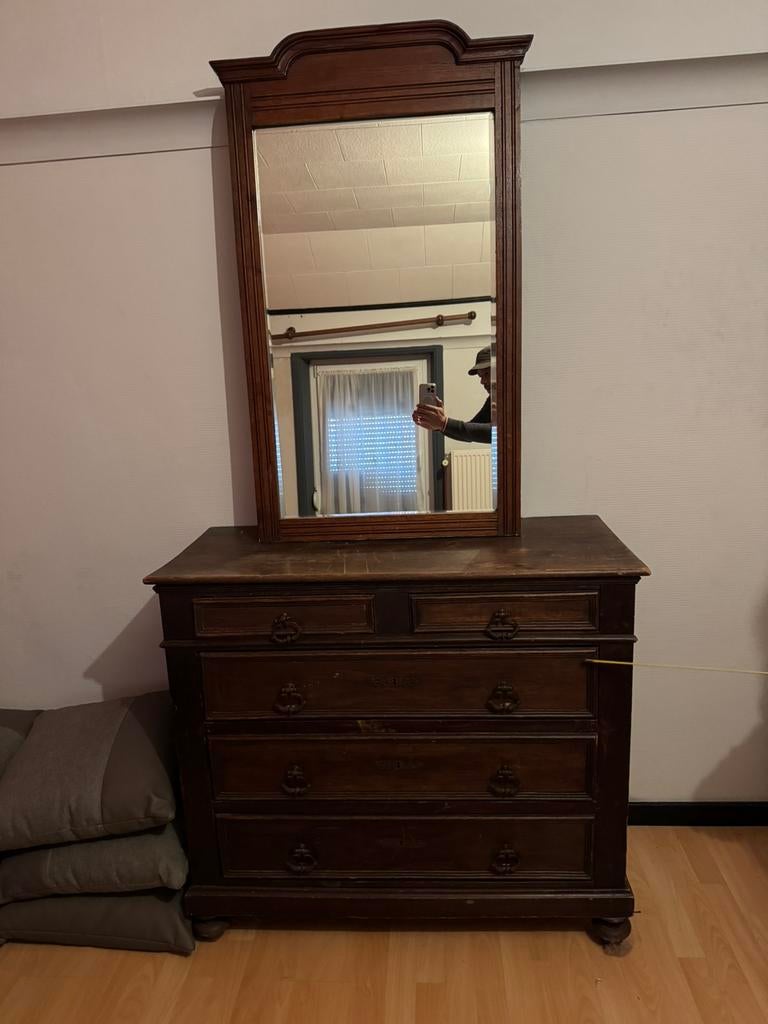 Commode en bois massif + miroir – Prix à discuter, Enlèvement