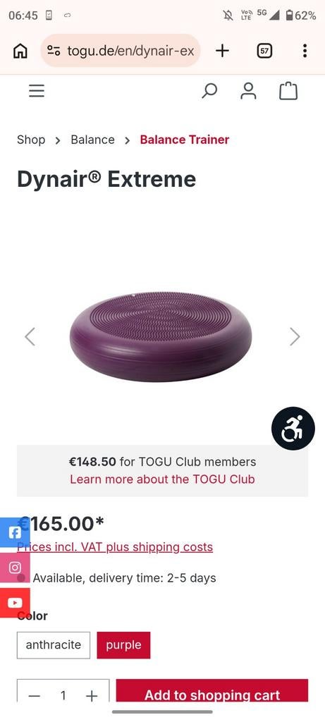 Balanskussen Dynair Extreme, Sport en Fitness, Ophalen, Zo goed als nieuw, Overig