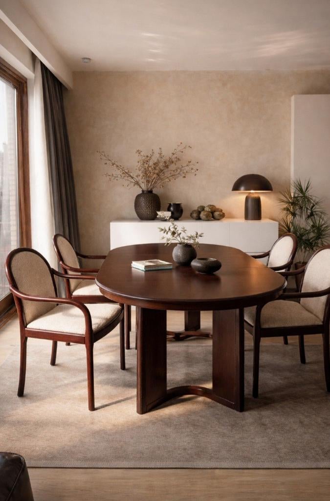 Prachtige vintage eetkamerstoelen van Lübke Duits design, Ophalen, Stof