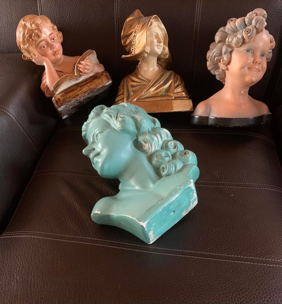 Art Déco 4 bustes en platre très bon état vu leur âge, Enlèvement, Utilisé