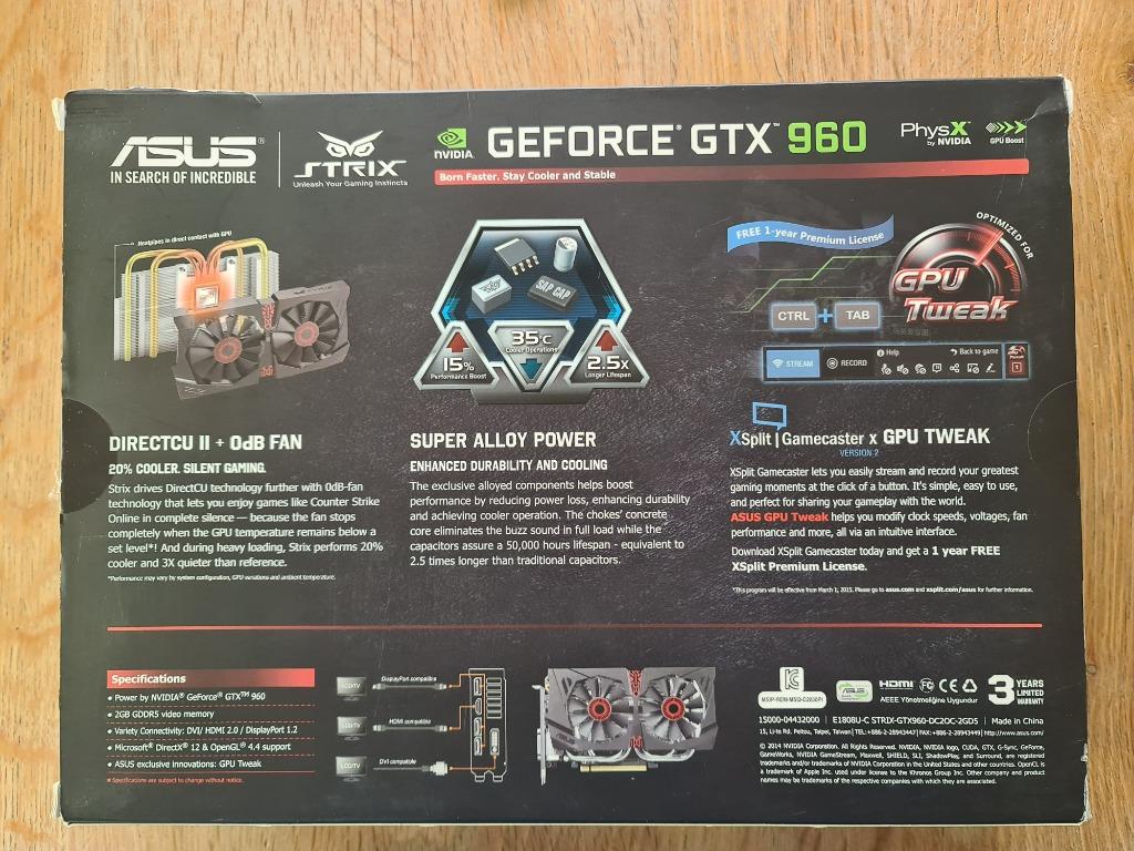 Asus Geforce GTX 960 Nvidia, Computers en Software, Videokaarten, Ophalen, PCI-Express 4, Tv-Out, Nvidia