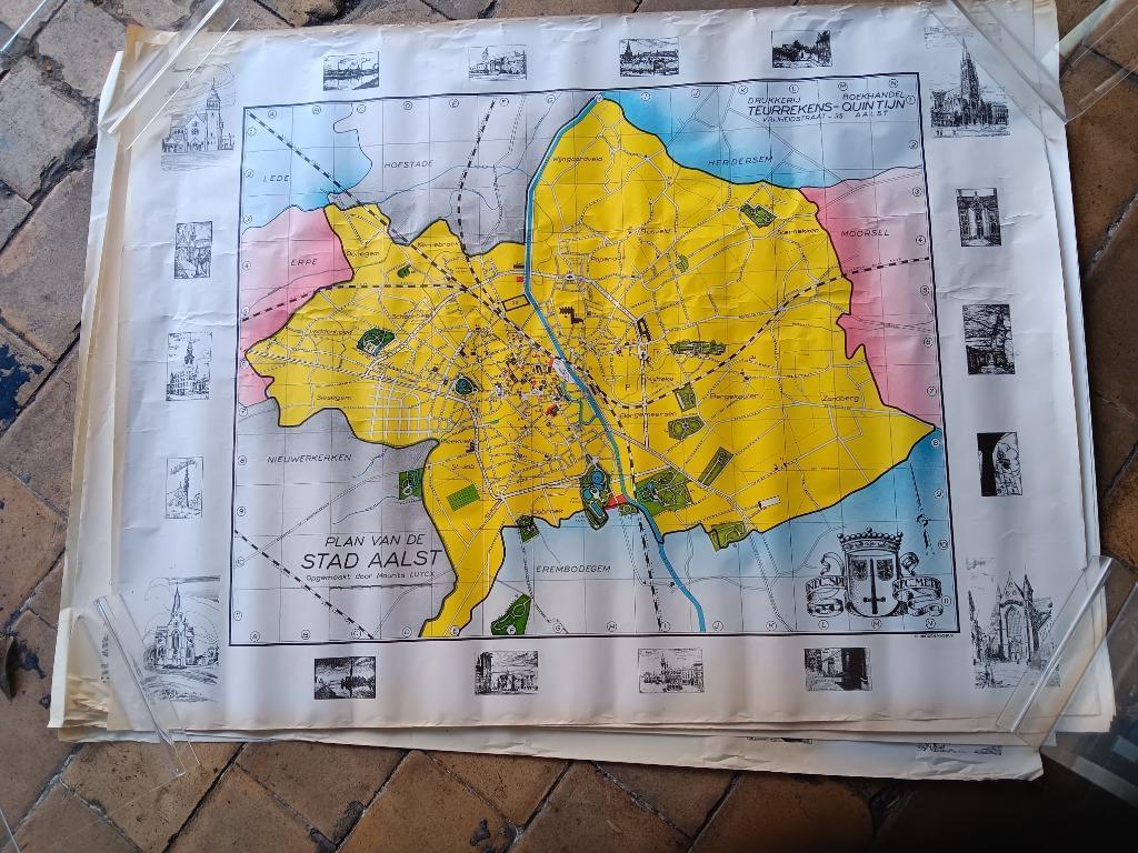 Oud stadsplan Aalst Drukkerij Torrekens Quintijn, Verzamelen, Ophalen of Verzenden, Gebruikt, Overige typen