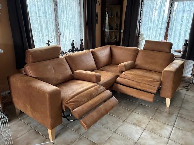 Canapé d'angle couleur cognac., Trois personnes, Banc d'angle, Klassiek, Comme neuf