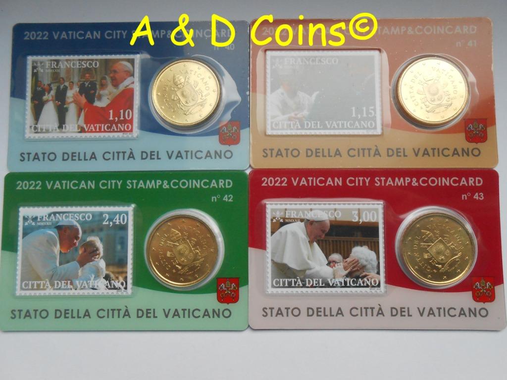 Vaticaan lot 4 coincards 0,50 € + postzegel, Ophalen of Verzenden, Vaticaanstad, 2 euro, Setje