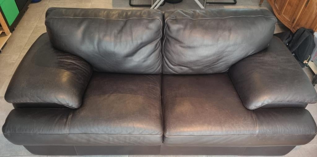 Fauteuil 2 places en CUIR couleur marron, Ophalen, Gebruikt, Tweepersoons, Rechte bank