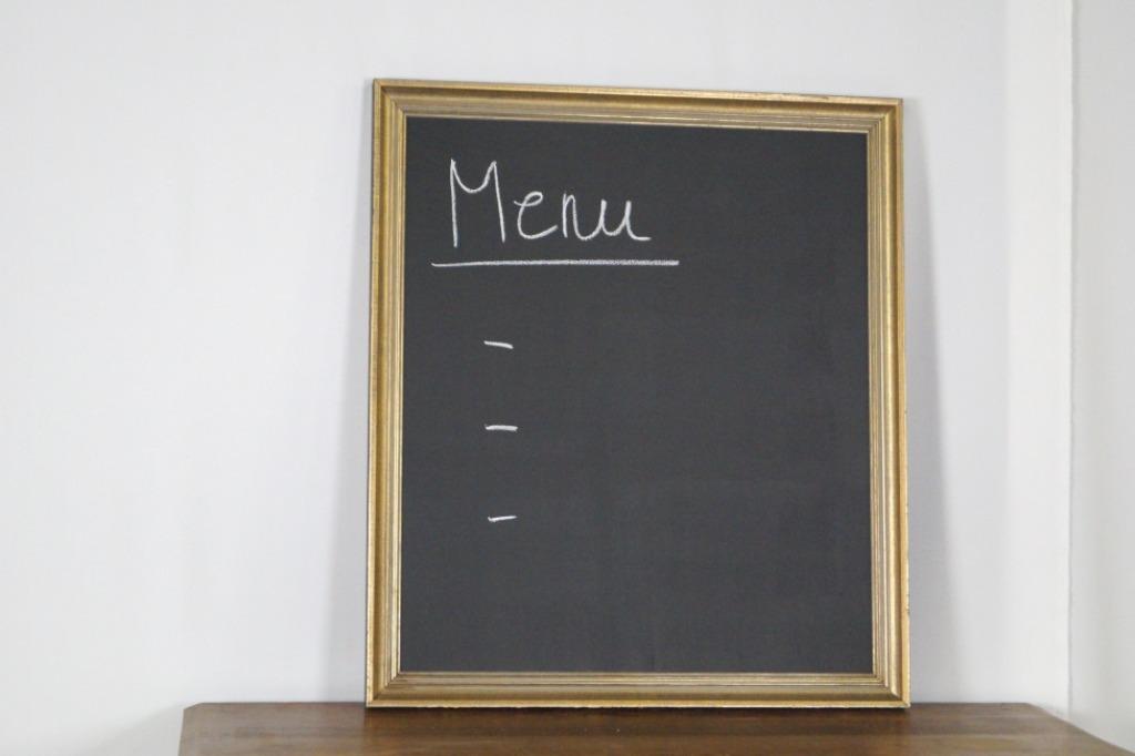 Oud Groot gouden krijtbord L 82cm B 72cm, Ophalen of Verzenden, Gebruikt, Krijtbord