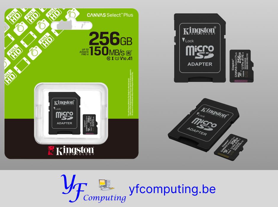 Kingston Canvas Select Plus microSD 256GB + Adapter, Audio, Tv en Foto, Foto | Geheugenkaarten, Kingston, Nieuw, Ophalen of Verzenden