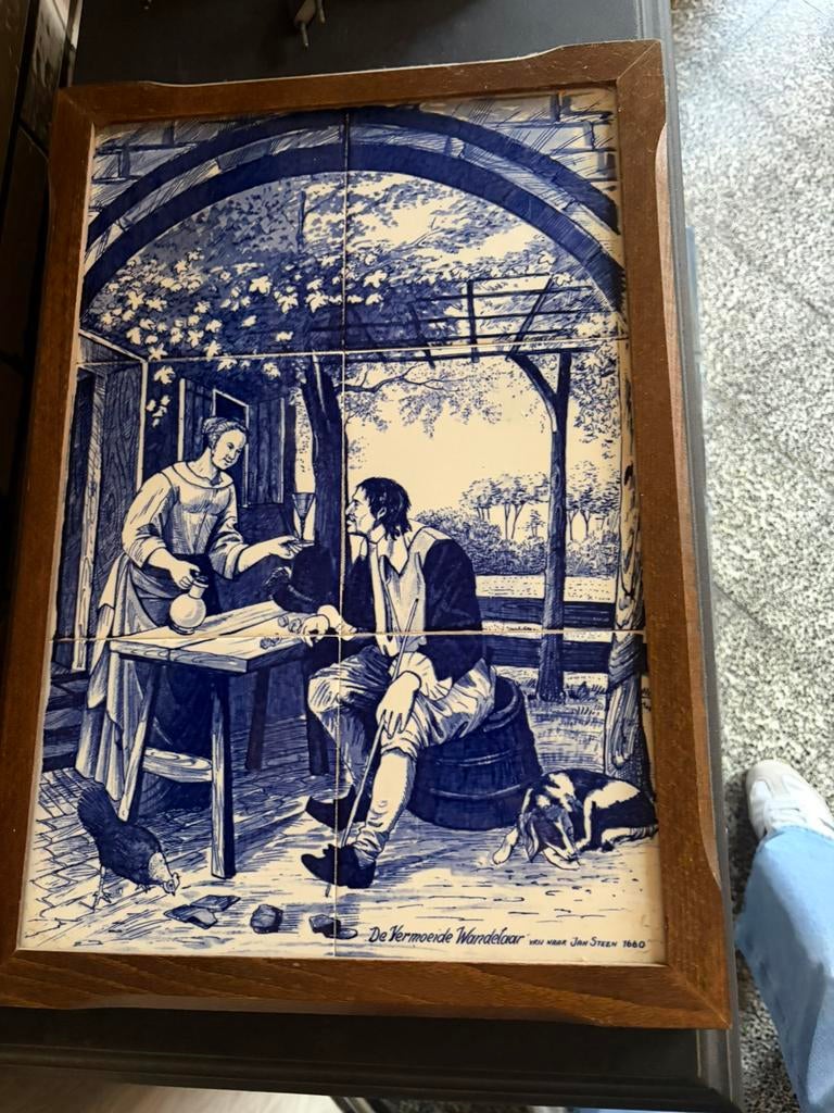 Delfts handgeschilderd kunstwerk ‘de vermoeide wandelaar’, Antiek en Kunst, Ophalen
