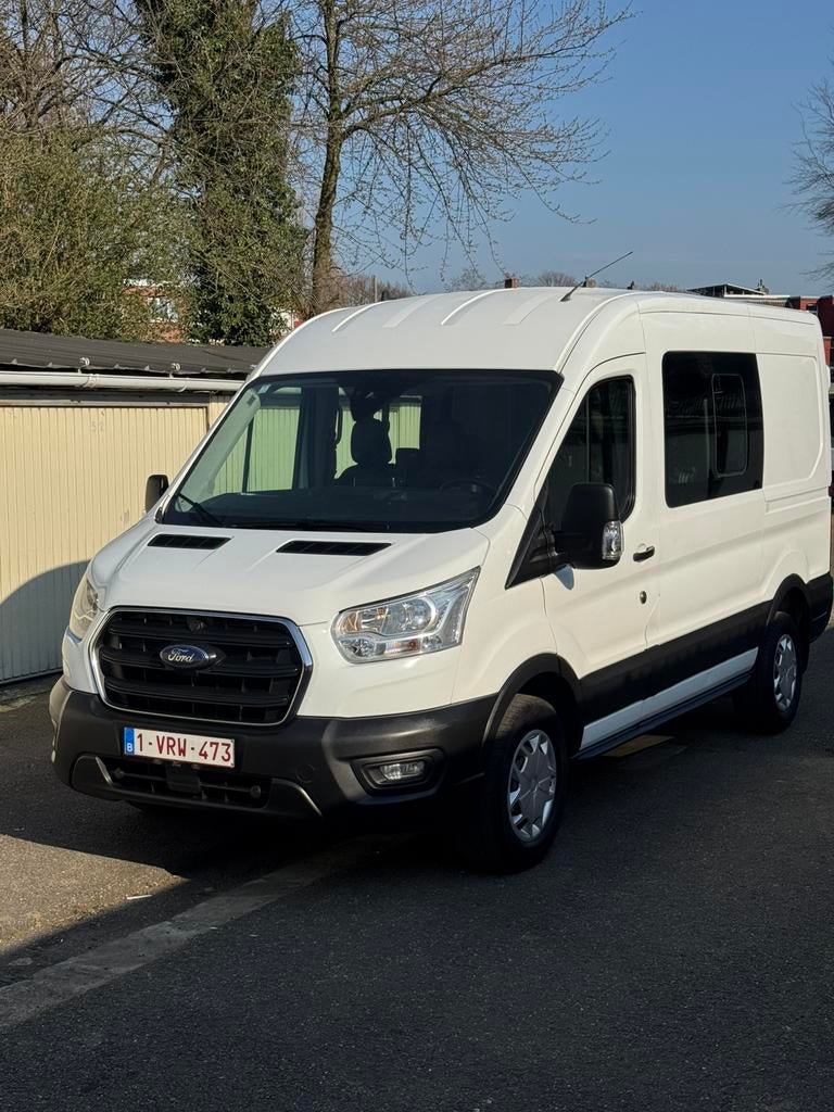Ford Transit 2020/131pk Dubbele Cabine 6 Zitplaatsen, Auto's, Bestelwagens en Lichte vracht, Leder en Stof, Wit, Ford, Te koop