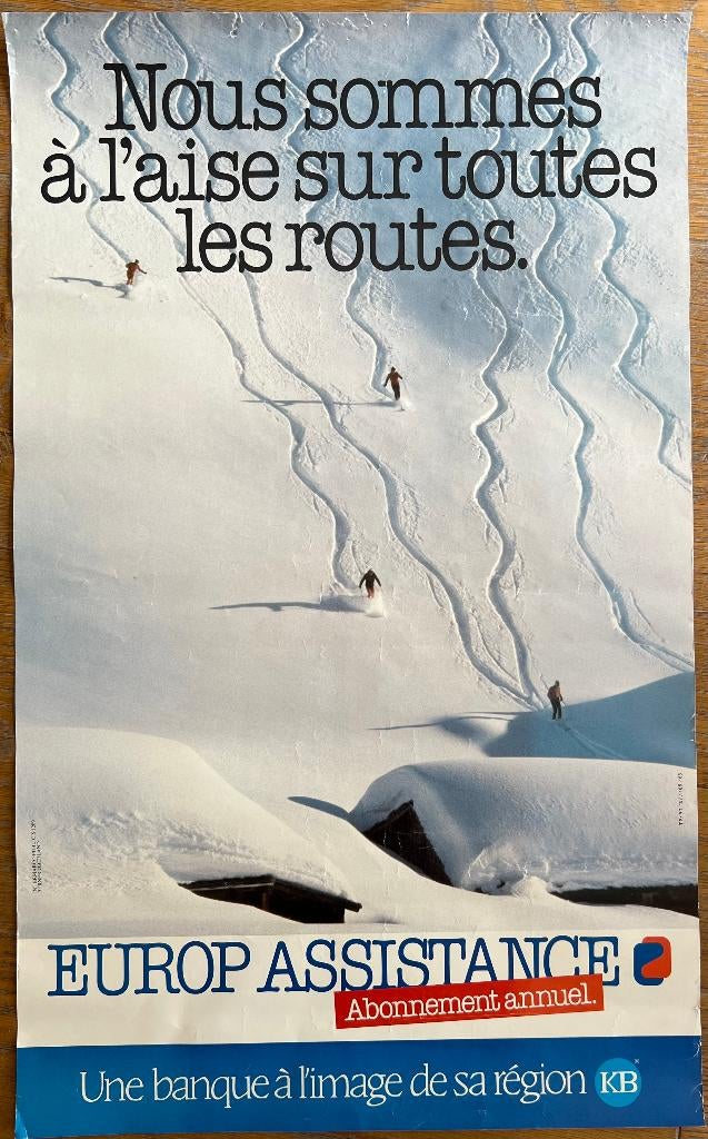 Affiche publicitaire Europ Assistance, Collections, Posters & Affiches, Utilisé, Publicité, A1 jusqu'à A3, Enlèvement