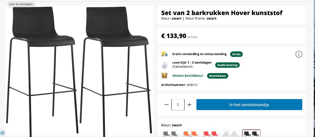 Twee barkrukken zwart, Ophalen, Gebruikt, Met voetsteun, 90 cm of meer
