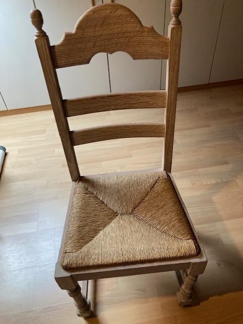 6 Eiken eetkamerstoelen met rieten zitting, Huis en Inrichting, Stoelen, Ophalen, Gebruikt, Hout, Vijf, Zes of meer stoelen