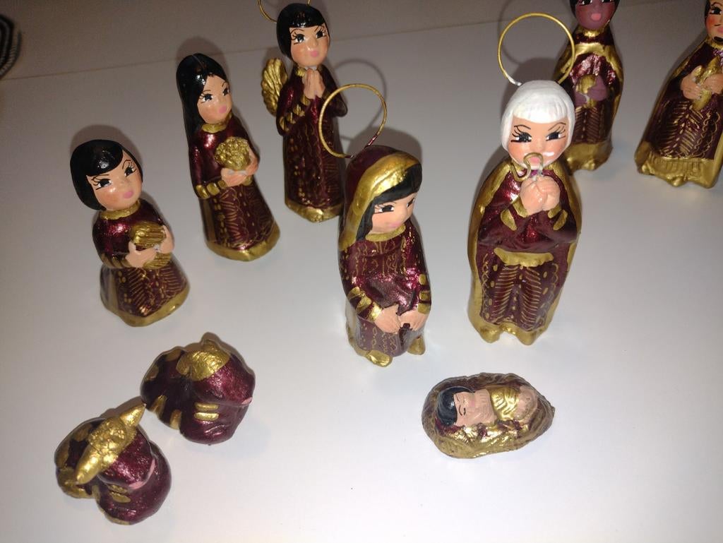 Vintage handbeschilderde kerststal figuren Mexico, Diversen, Kerst, Ophalen