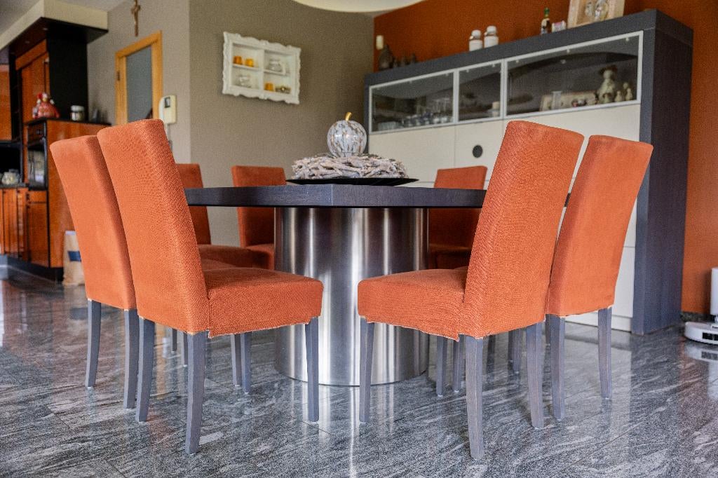 Eiken tafel + stoelen, Huis en Inrichting, Tafels | Eettafels, Ophalen, Gebruikt, 150 tot 200 cm, Vijf personen of meer