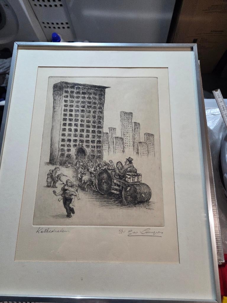 G. Langie: ets: 'Kathedralen', Gentse kunstenaar, Ophalen, Dagelijks leven, Origineel, 1950 - 1999